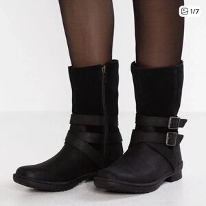 UGG  Boots 6 Women’s Black Lorna Waterproof Bootie Leather Zipper Wool